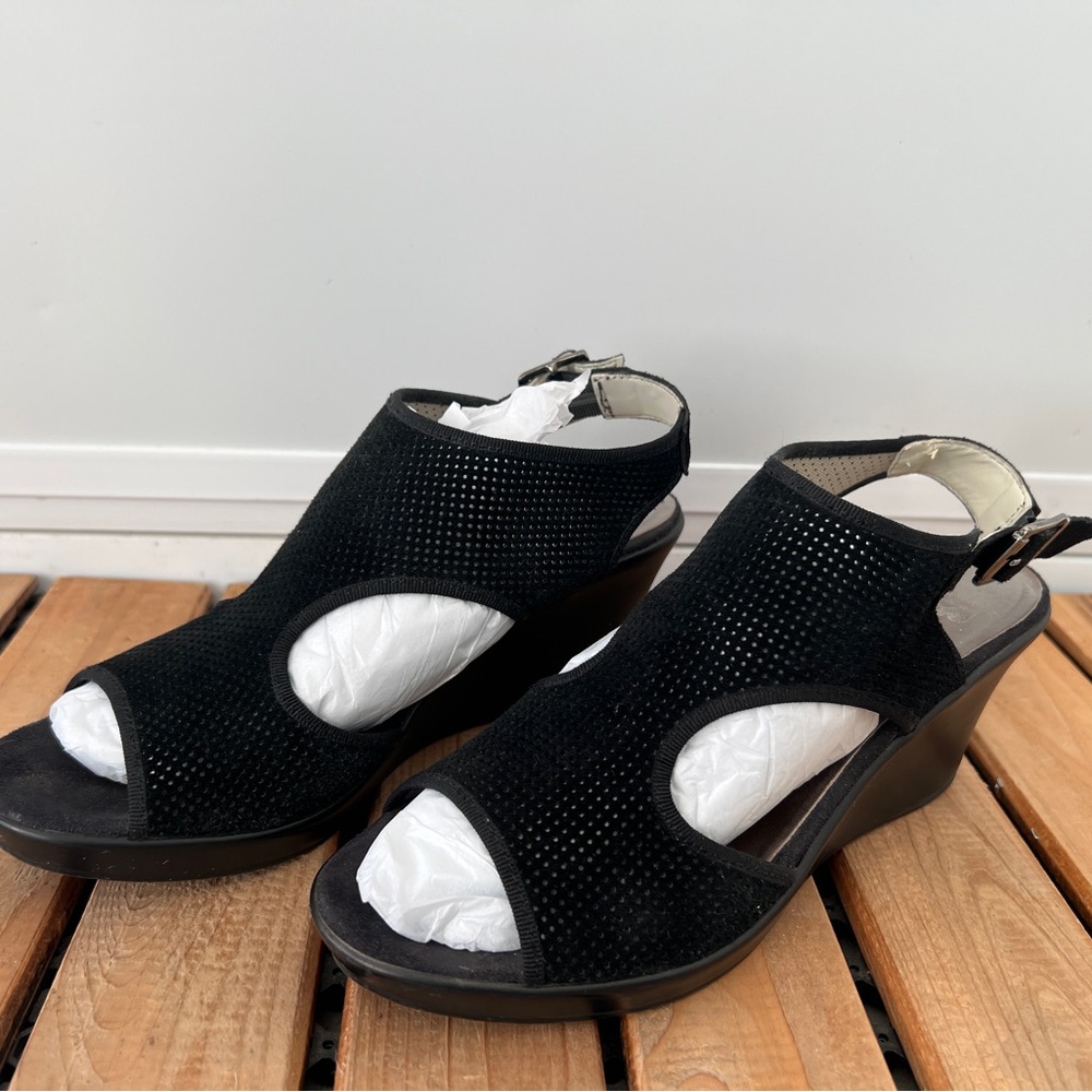 BROWNS Black Wedge Sandal with Ankle Strap - Picture 9 of 10
